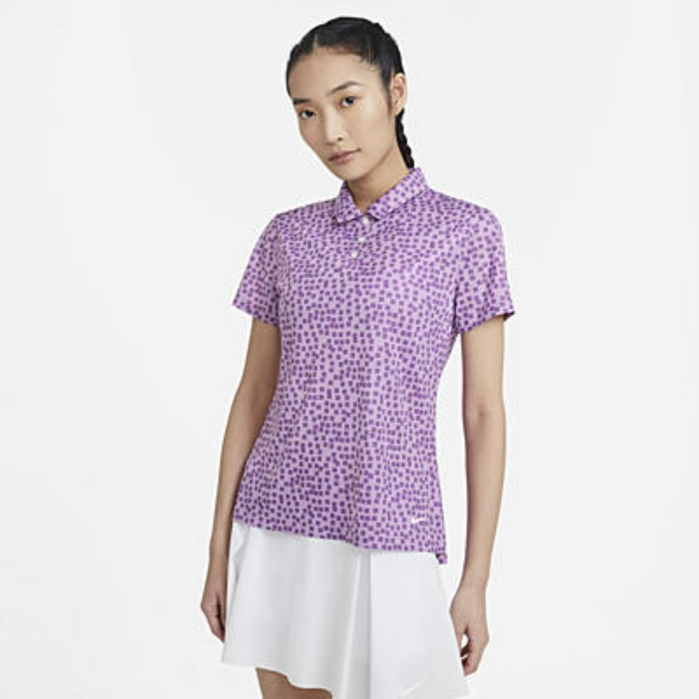 NIKE Women's Dri-FIT Grid Print Golf Shirt Violet Shock/White Large